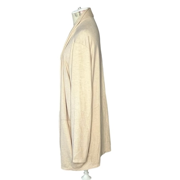 LOGO Lounge Duster Cardigan long length, beige, plus size, cozy travel size 2X - Picture 6 of 16